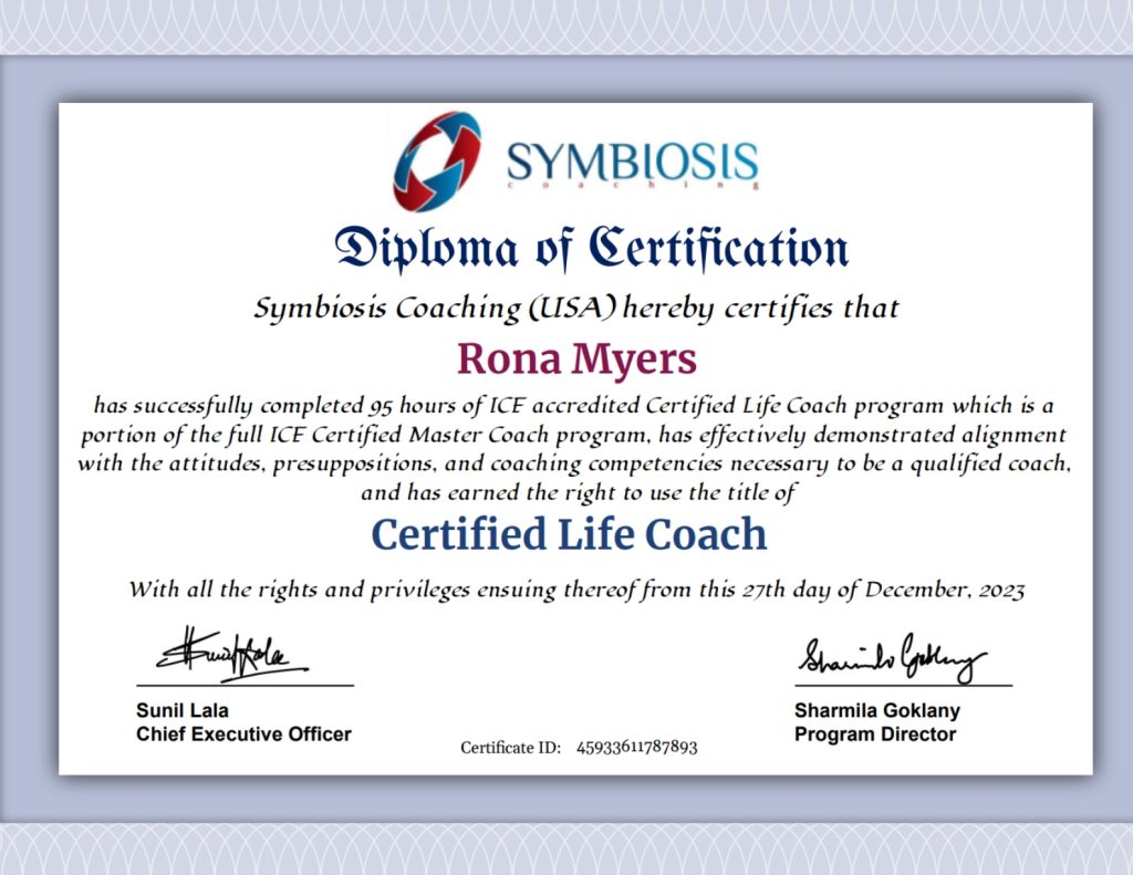 Rona Myers Certified Life Coach Certification