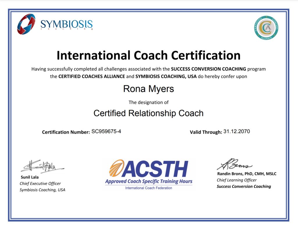 Rona Myers Certified Relationship Coach Certification